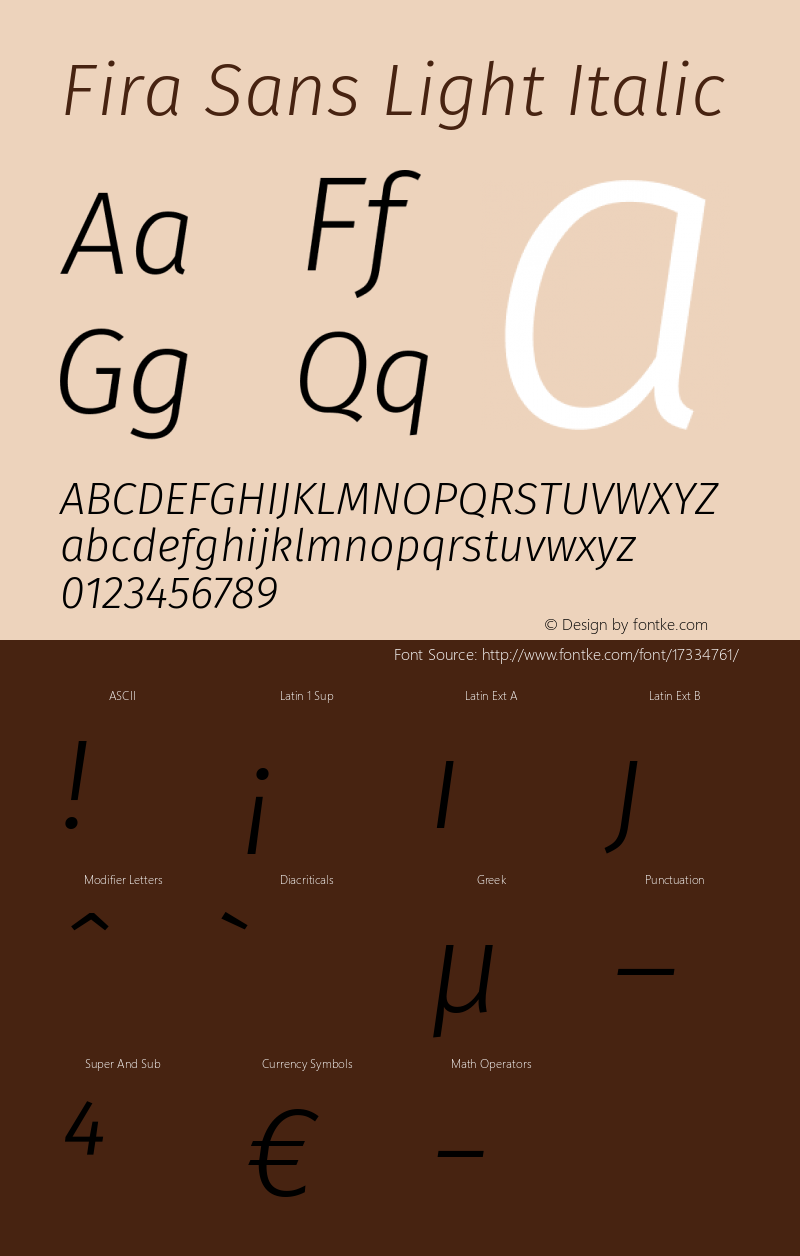 Fira Sans Light Italic Version 4.106 Font Sample