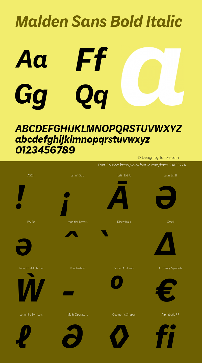 Malden Sans Bold Italic Version 1.00, build 13, s3 Font Sample