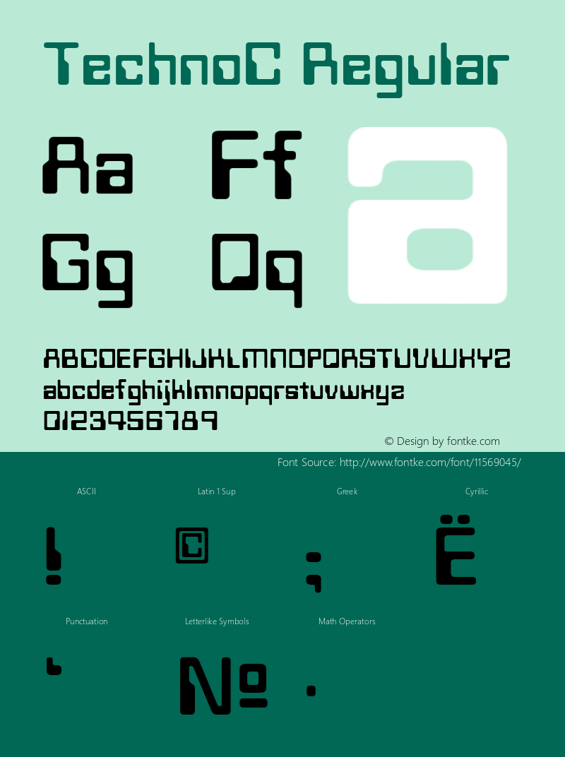 TechnoC Regular Version 001.001 Font Sample