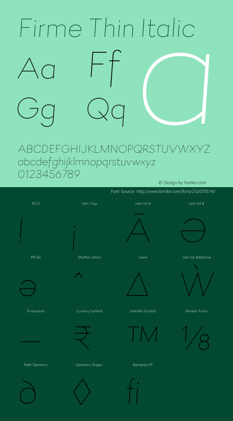 Firme Thin Italic Version 1.002;PS 001.002;hotconv 1.0.70;makeotf.lib2.5.58329图片样张