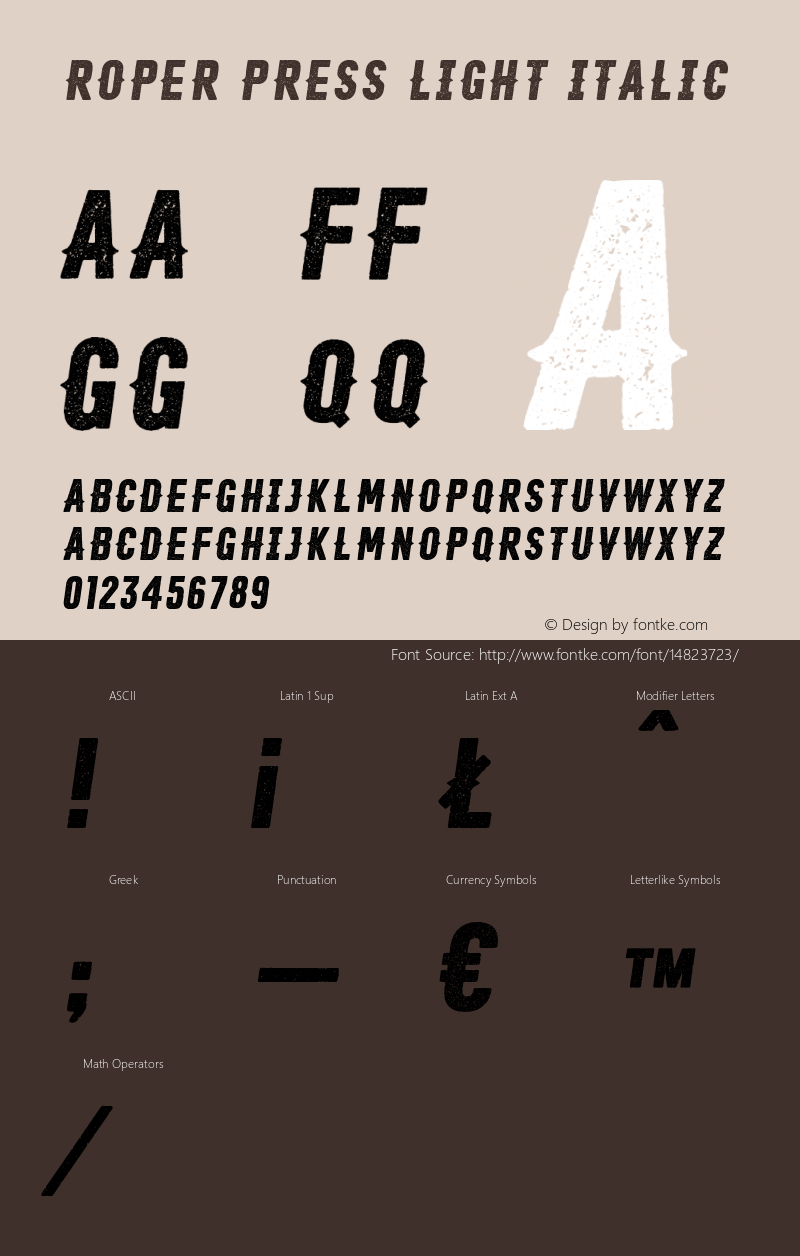 Roper Press Light Italic Version 1.00 November 8, 2014, initial release Font Sample