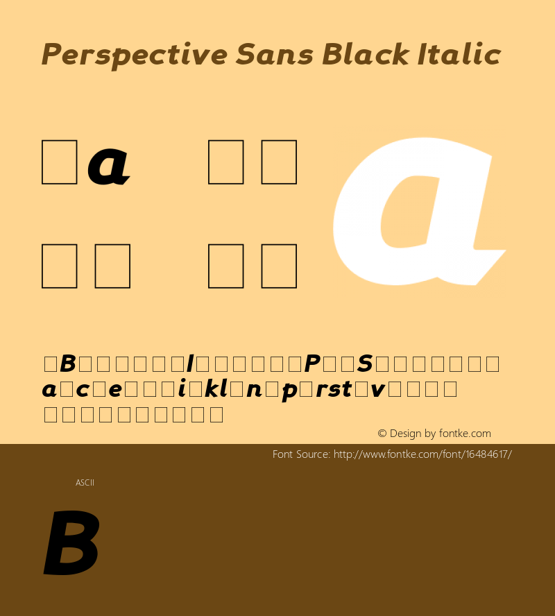 Perspective Sans Black Italic Altsys Fontographer 4.0 18/1/2001 Font Sample