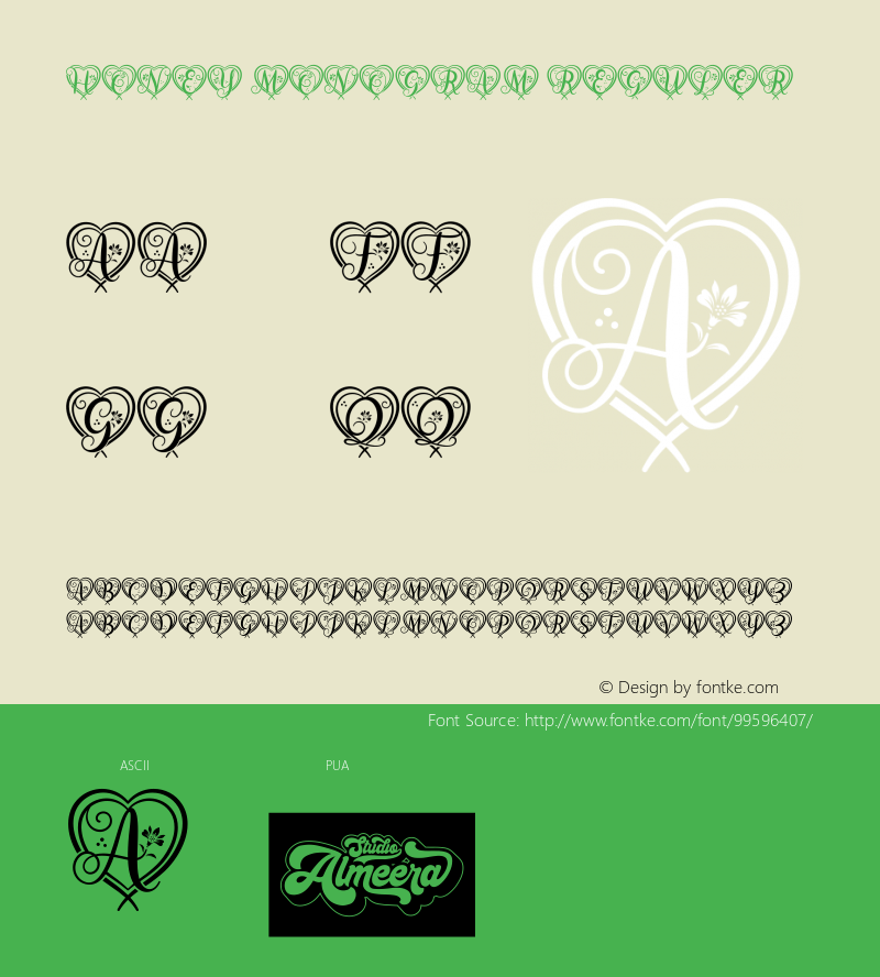 Honey Monogram reguler Version 1.00;January 21, 2021;FontCreator 13.0.0.2681 64-bit Font Sample