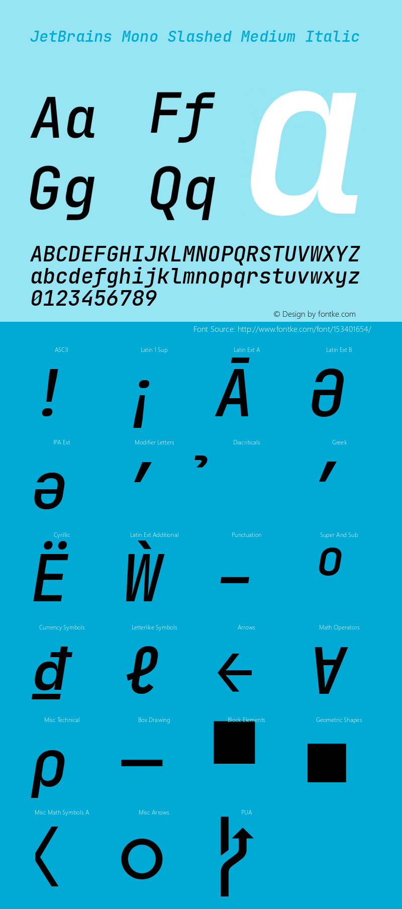 JetBrains Mono Slashed Medium Italic 2.002; featfreeze: calt,zero Font Sample