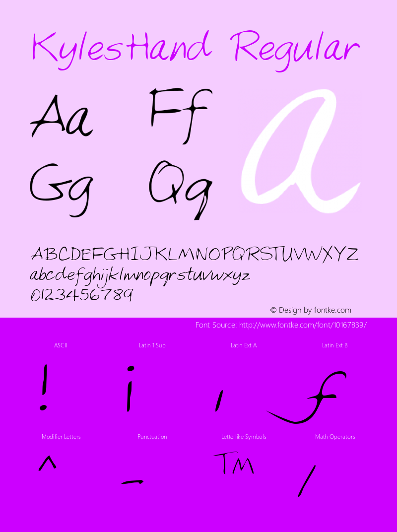 KylesHand Regular The IMSI MasterFonts Collection, tm 1996 IMSI (International Microcomputer Software Inc.) Font Sample