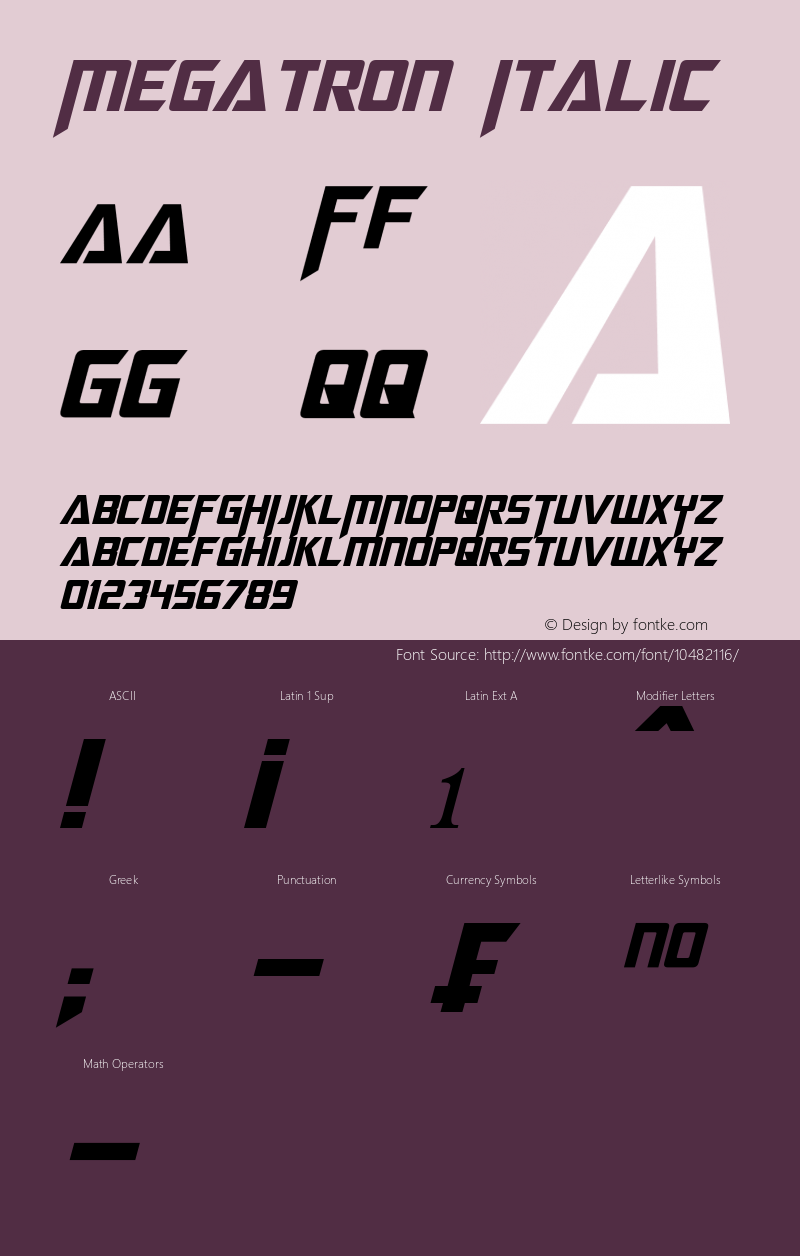 Megatron Italic Version 1.00 April 18, 2013, initial release Font Sample