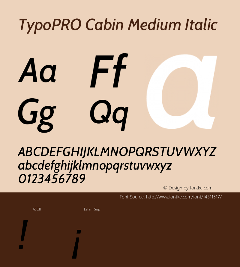 TypoPRO Cabin Medium Italic Version 1.005 Font Sample