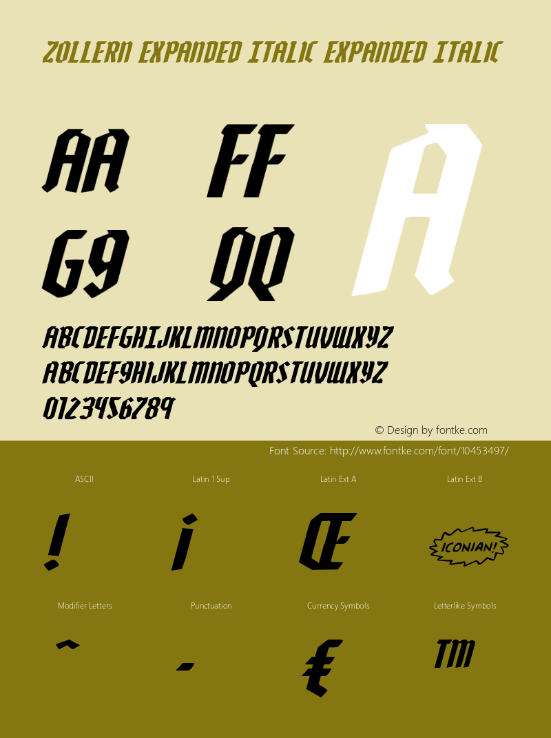 Zollern Expanded Italic Expanded Italic Version 1.0; 2012 Font Sample