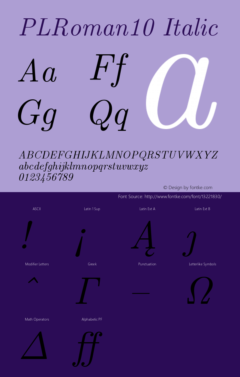 PLRoman10 Italic Version 1.11 Font Sample