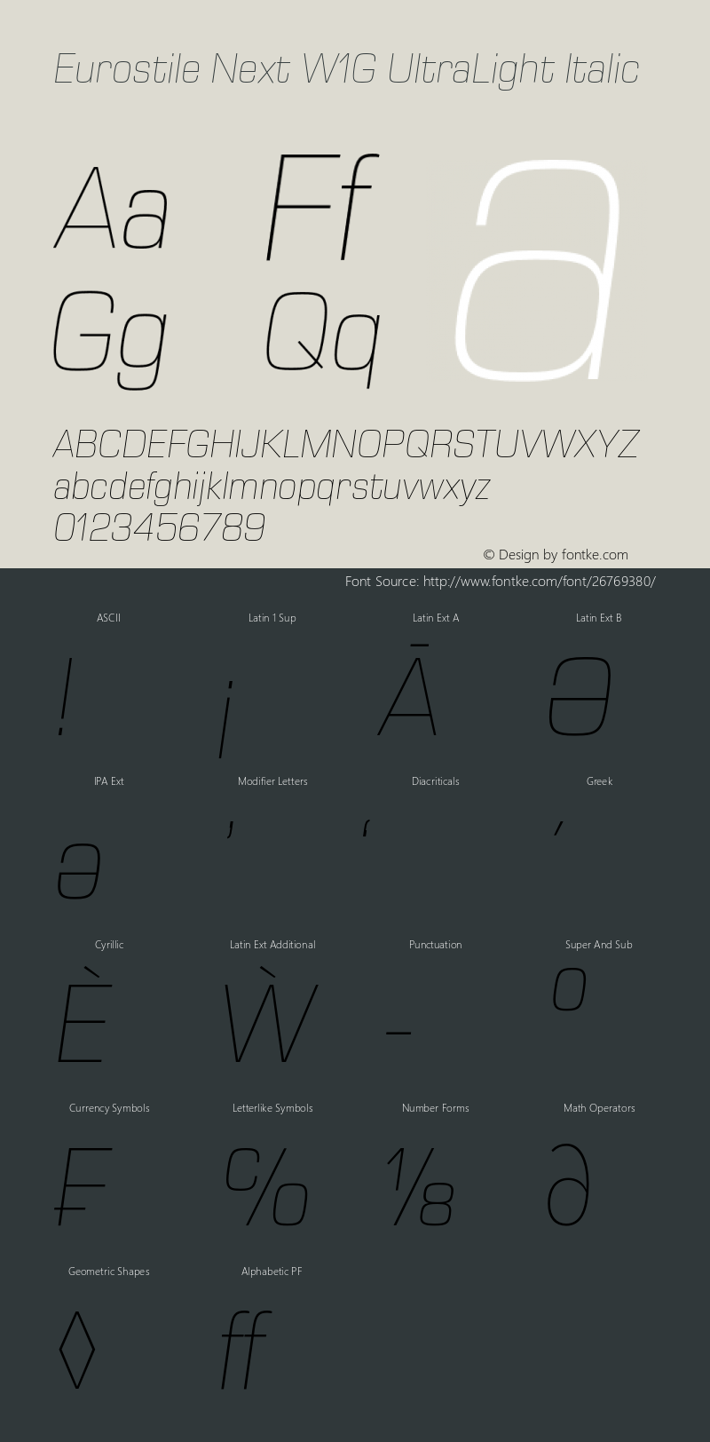 Eurostile Next W1G UltraLt It Version 1.00 Font Sample