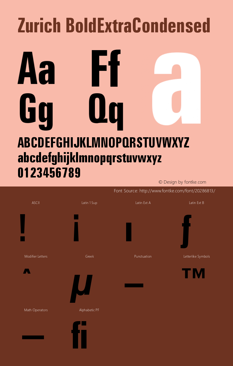 Zurich Bold Extra Condensed Version 003.001 Font Sample