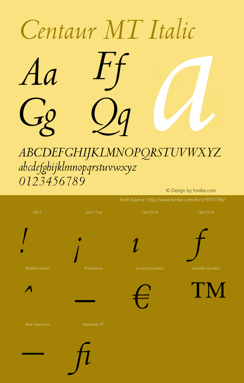 Centaur MT Italic Version 001.001 Font Sample