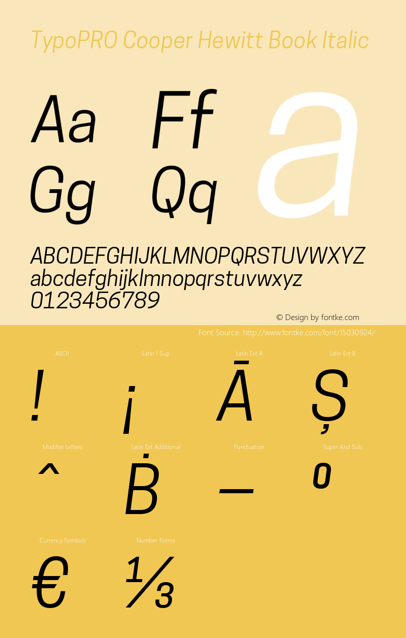 TypoPRO Cooper Hewitt Book Italic 1.000 Font Sample