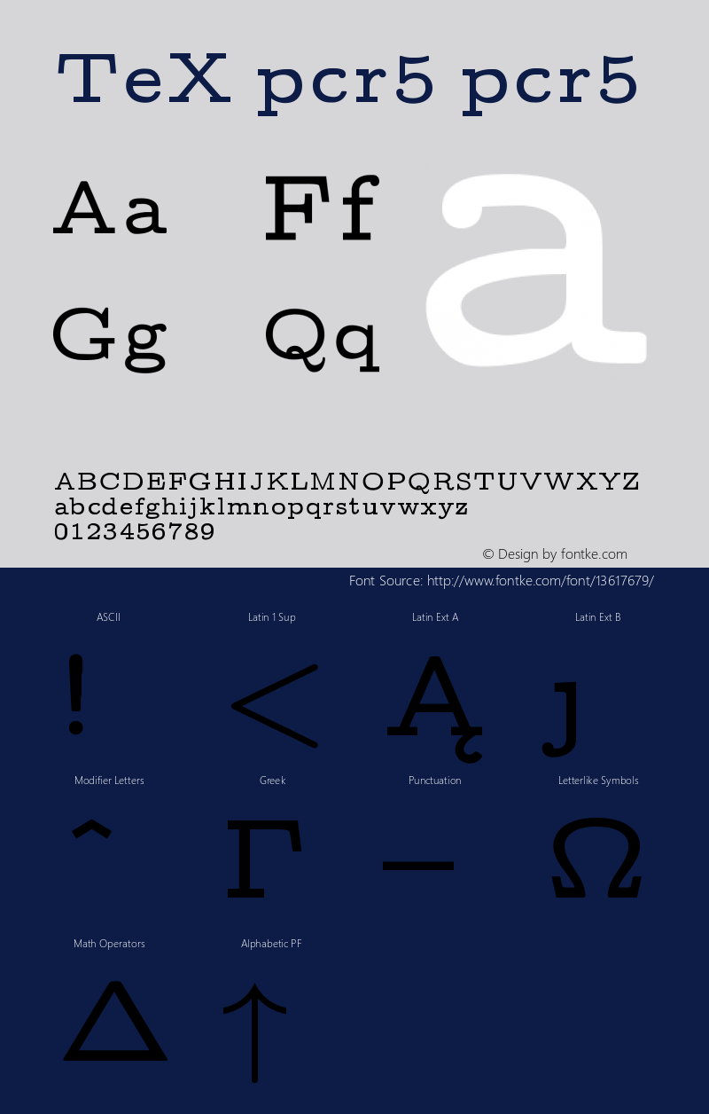 TeX pcr5 pcr5 Version 001.001 Font Sample