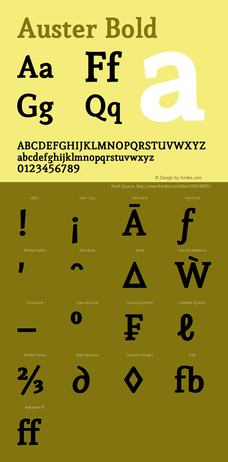 Auster-Bold Version 1.000 Font Sample