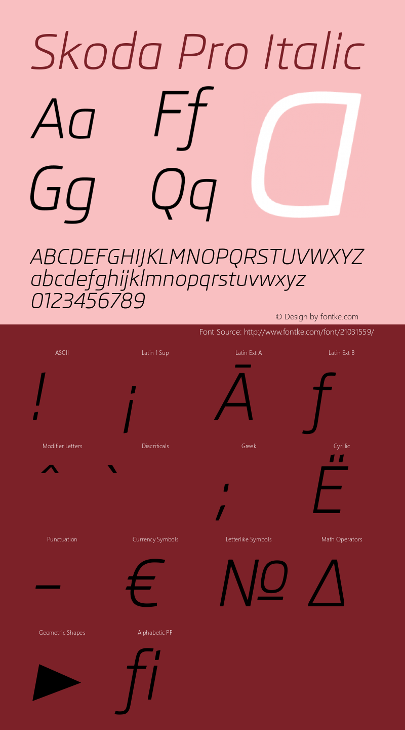 SkodaPro-Italic Version 1.002 Font Sample