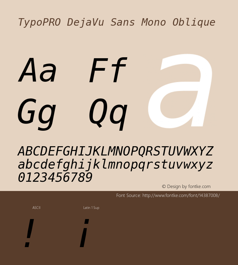 TypoPRO DejaVu Sans Mono Oblique Version 2.34 Font Sample