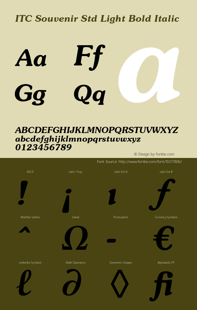 ITC Souvenir Std Light Bold Italic Version 2.031;PS 002.000;hotconv 1.0.50;makeotf.lib2.0.16970 Font Sample