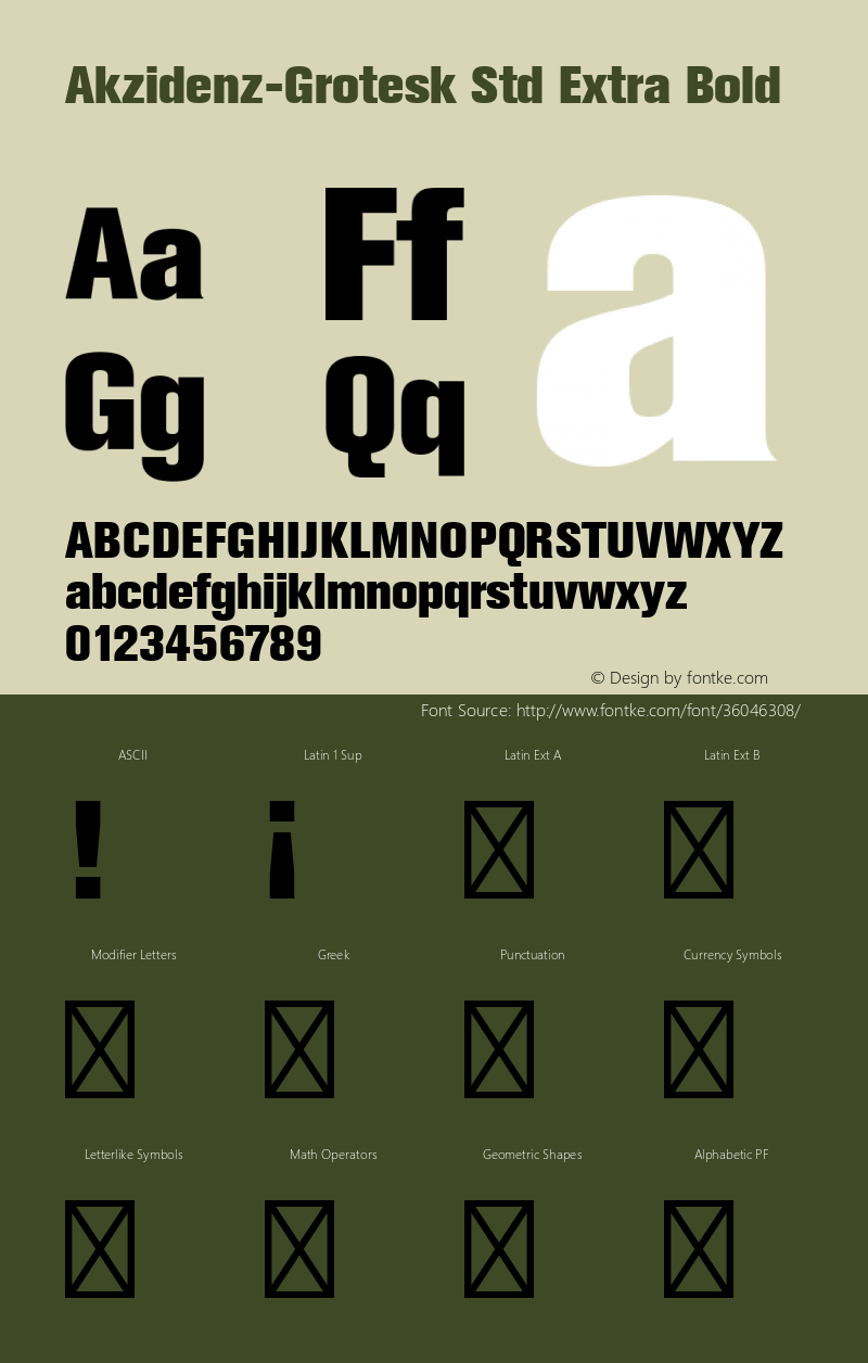 AkzidenzGroteskStd-XBd Version 001.000;Core 1.0.01;otf.5.02.2291;15.06W Font Sample