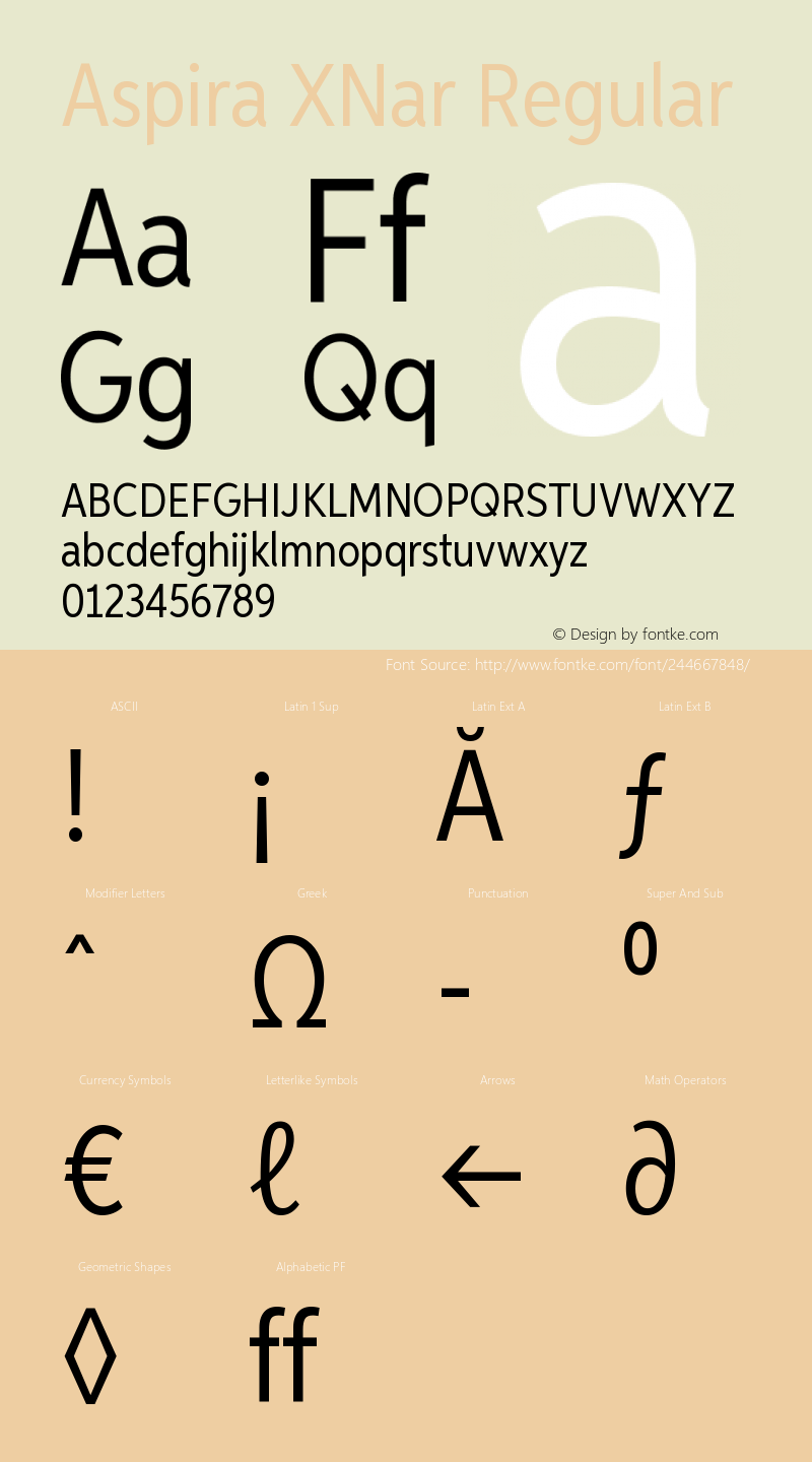 AspiraXNar-Regular Version 1.05          UltraPrecision Font图片样张