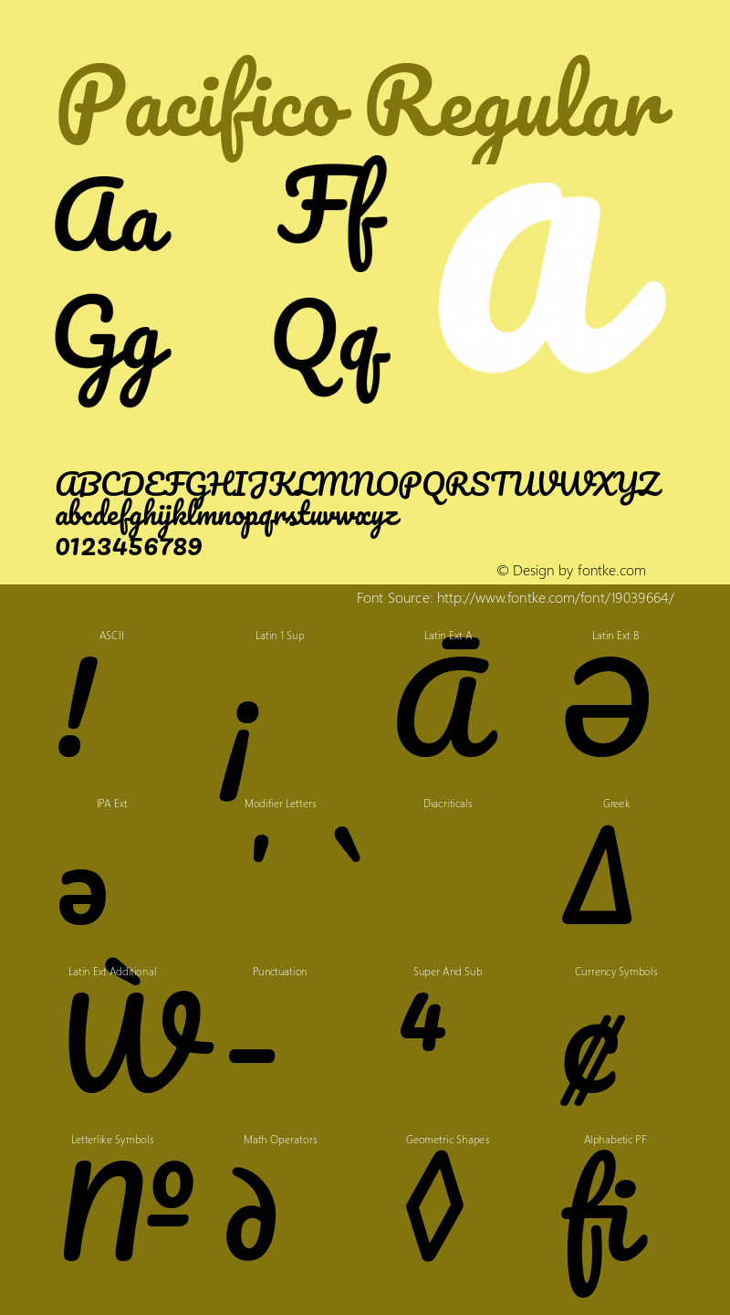 Pacifico Regular Version 2.001 Font Sample