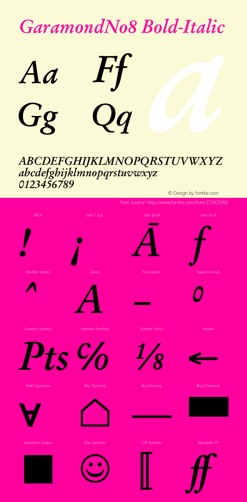 GaramondNo8 Medium Italic Version 1.06 Font Sample