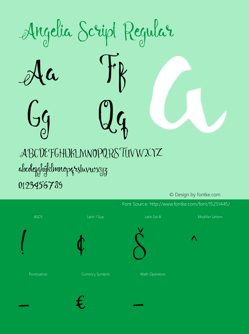 Angelia Script Regular 1.000 Font Sample