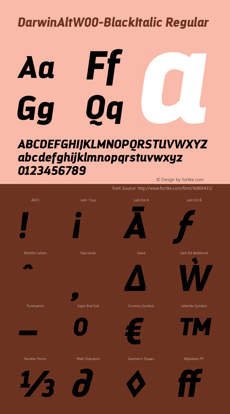 DarwinAltW00-BlackItalic Regular Version 1.00 Font Sample