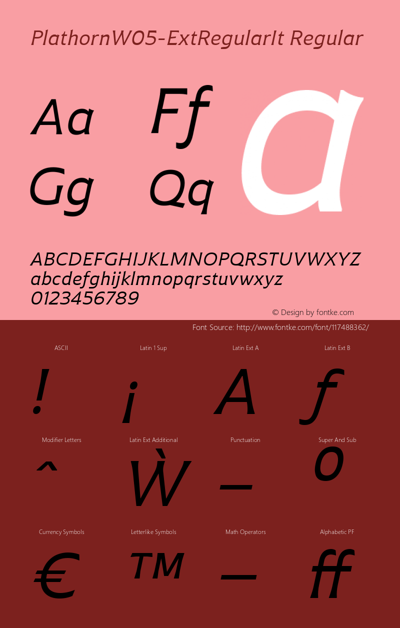 Plathorn W05 Ext Regular Italic Version 1.00 Font Sample