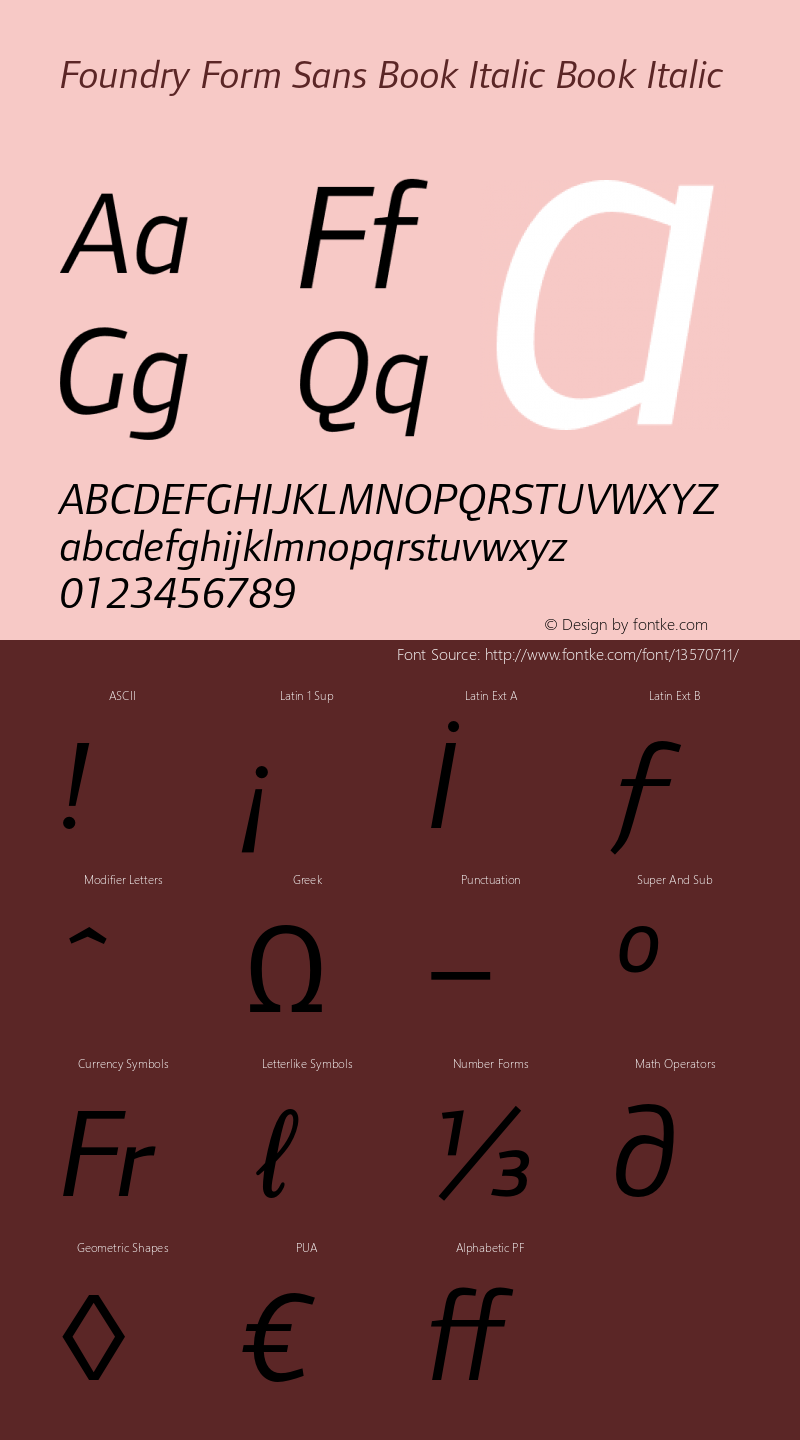 Foundry Form Sans Book Italic Book Italic Version 001.000 Font Sample