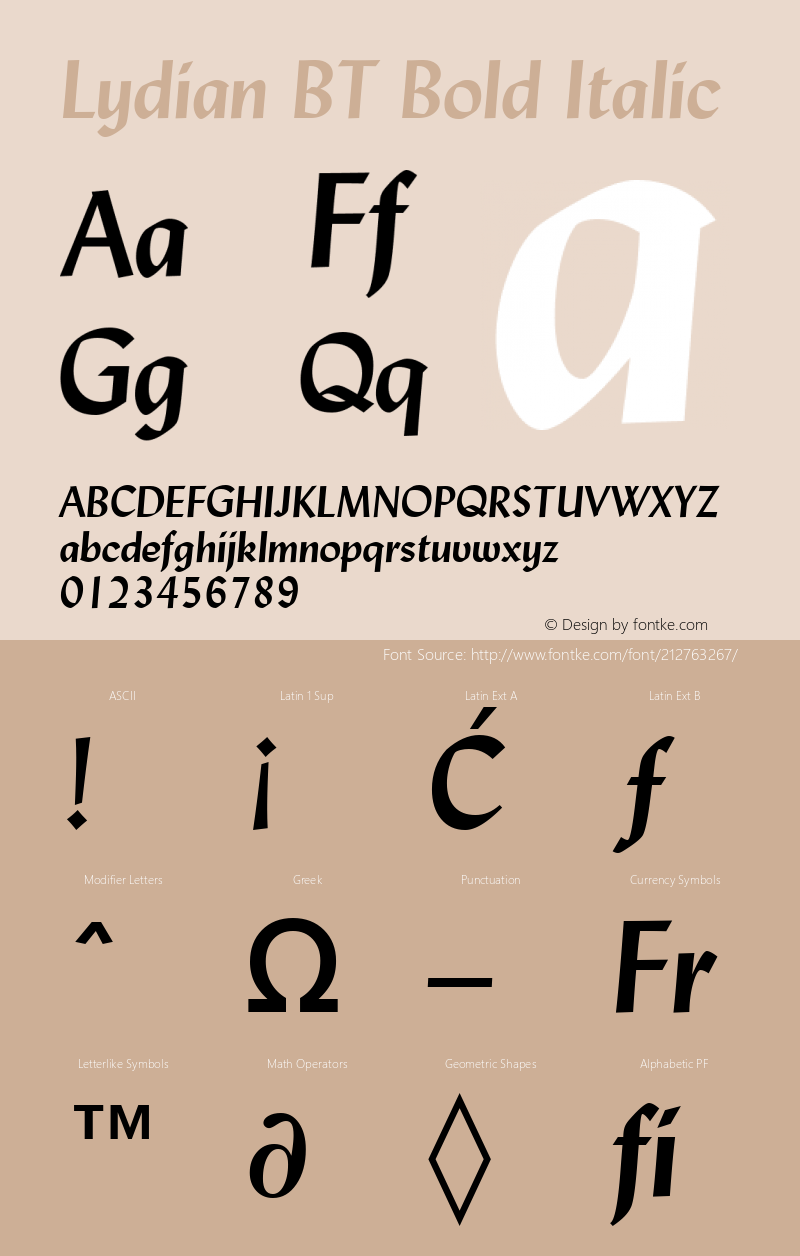 Lydian BT Bold Italic Version 1.01 emb4-OT图片样张