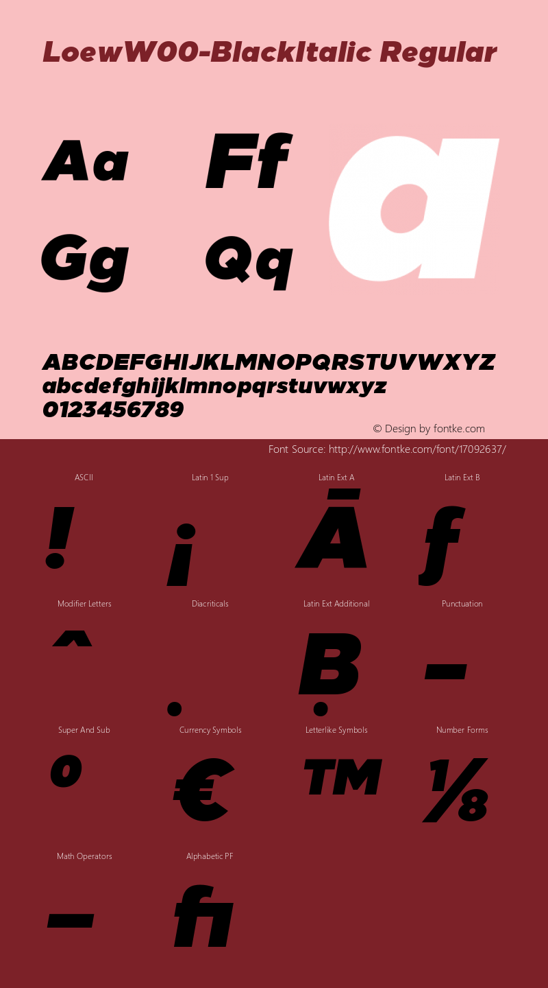 LoewW00-BlackItalic Regular Version 1.00 Font Sample