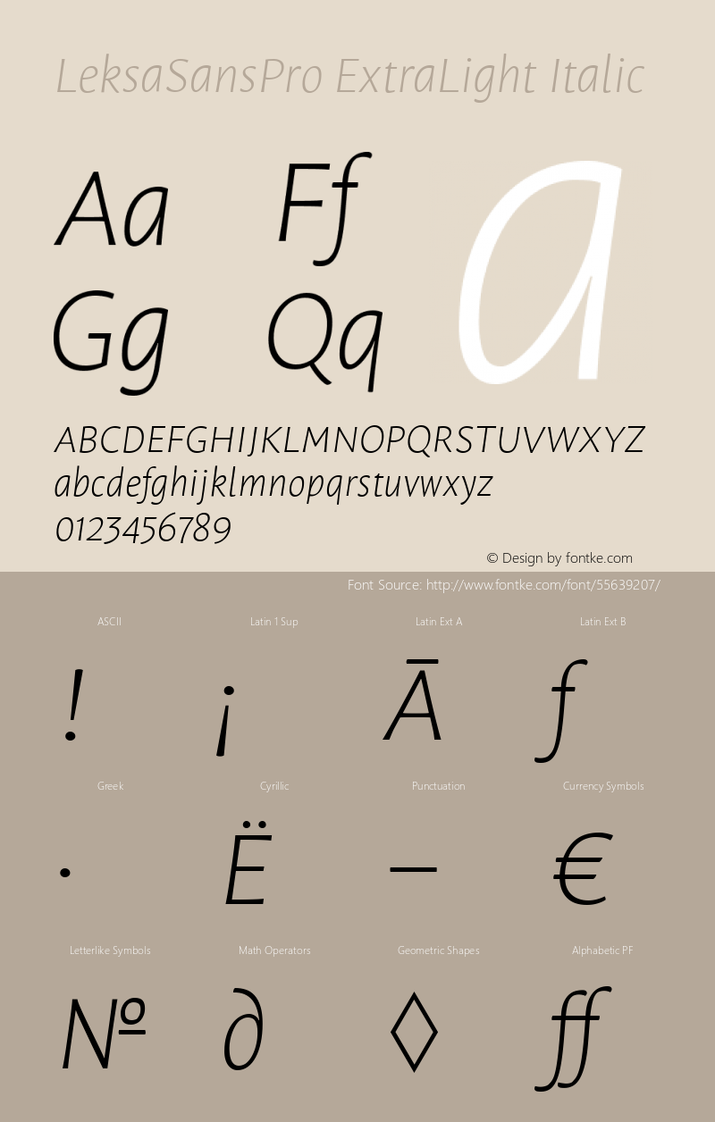 LeksaSansPro ExtraLight Italic Version 001.000 Font Sample