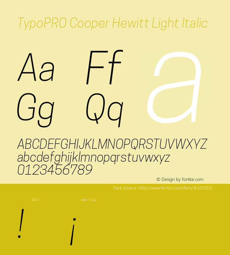 TypoPRO Cooper Hewitt Light Italic 1.000 Font Sample