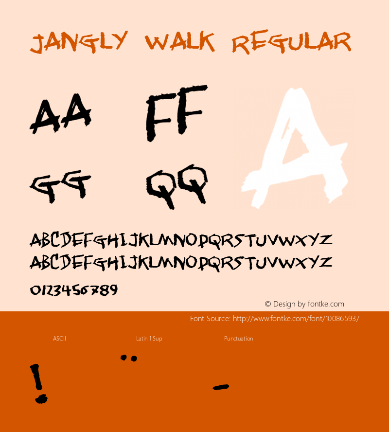 Jangly walk Regular www.pizzadude.dk Font Sample