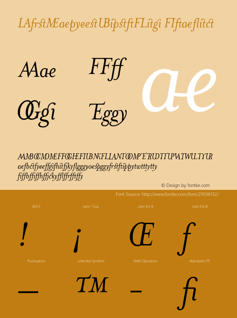 MrsEavesJustLigItalic Version 001.000 Font Sample