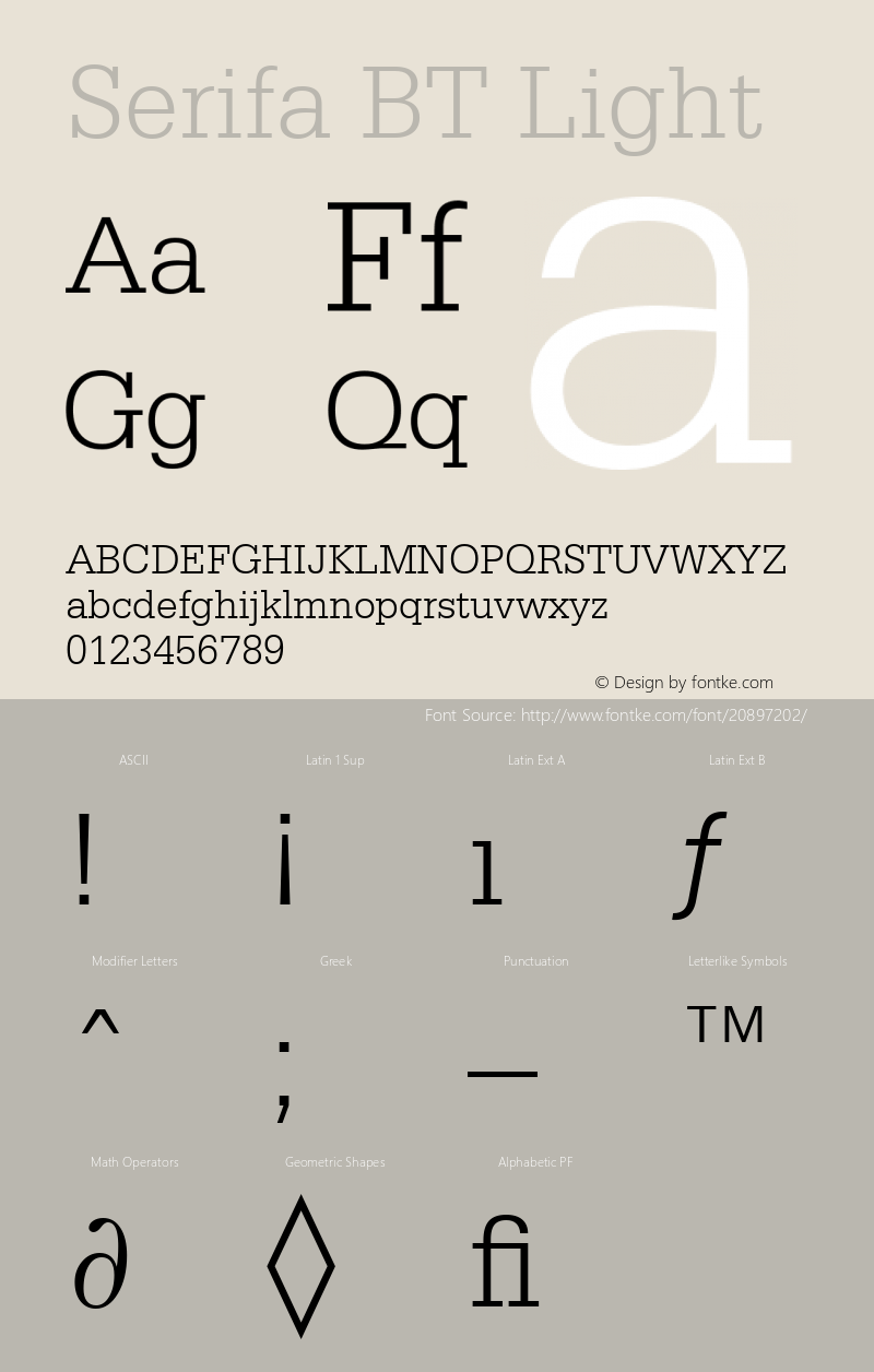 Serifa Light BT spoyal2tt v1.25 Font Sample