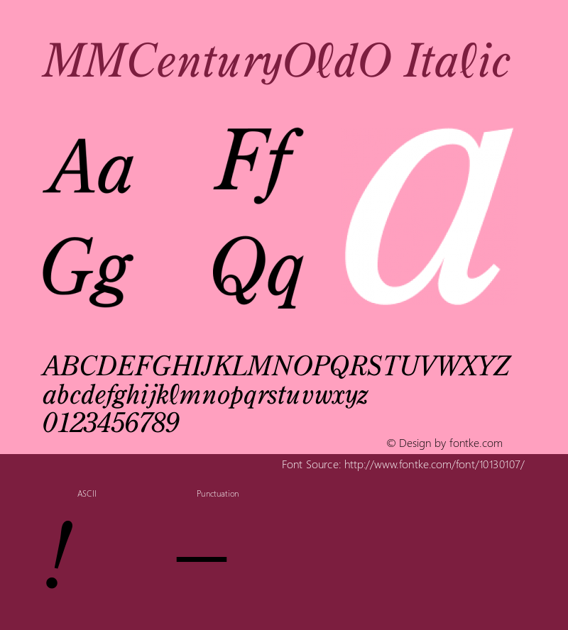MMCenturyOldO Italic Version 2.4.0 Font Sample