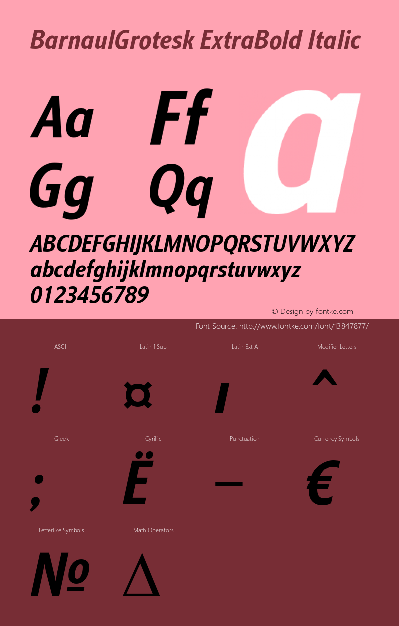 BarnaulGrotesk ExtraBold Italic Version 1.000 2007 initial release Font Sample