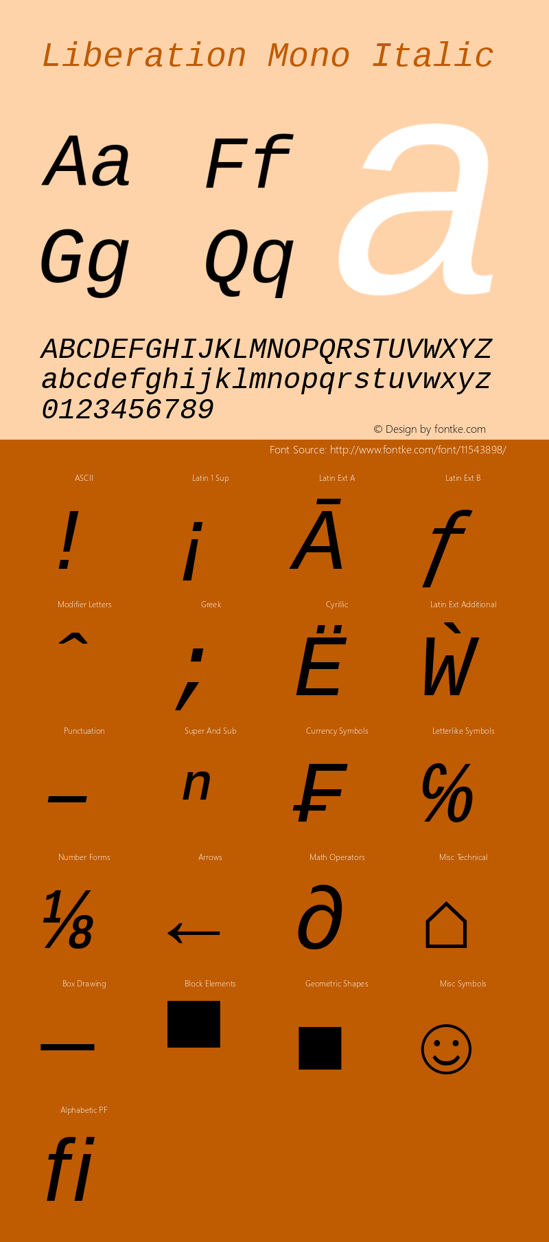 Liberation Mono Italic Version 1.02 Font Sample