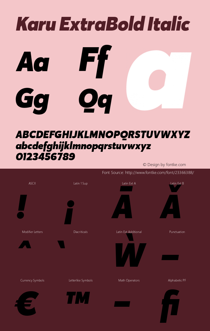 Karu ExtraBold Italic Version 1.000;PS 001.000;hotconv 1.0.88;makeotf.lib2.5.64775 Font Sample