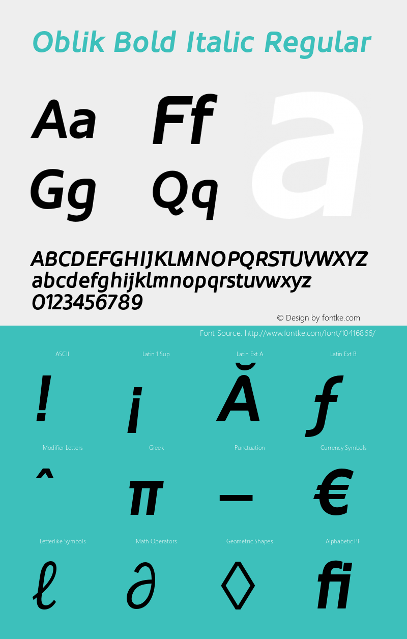 Oblik Bold Italic Regular 1.000 Font Sample