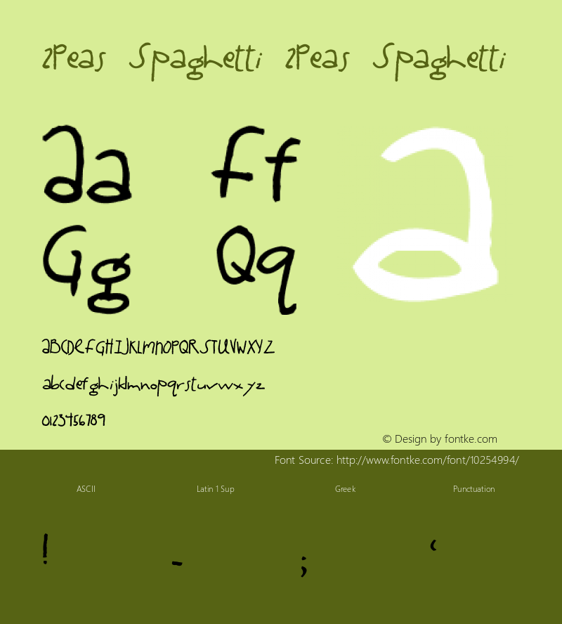 2Peas Spaghetti 2Peas Spaghetti Version 1.00; May 1, 2002 Font Sample