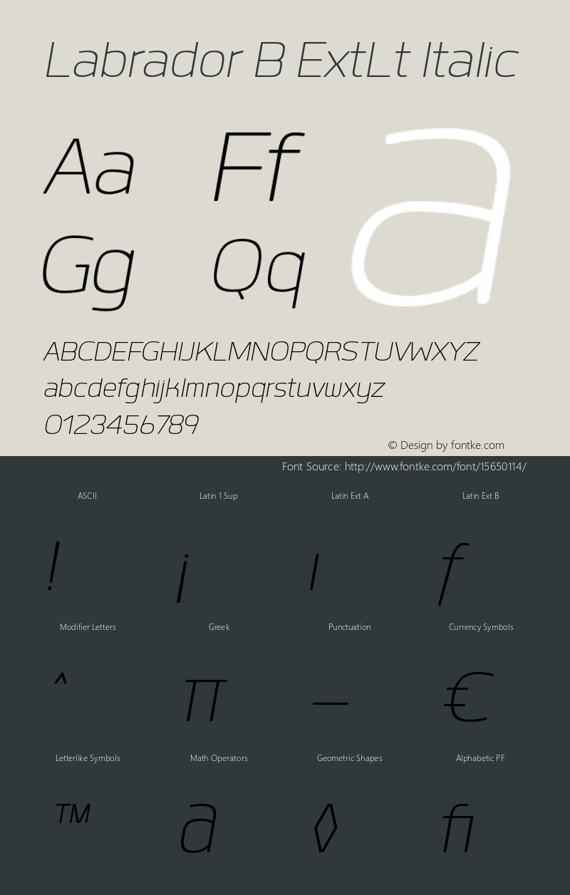 Labrador B ExtLt Italic Version 1.000 Font Sample