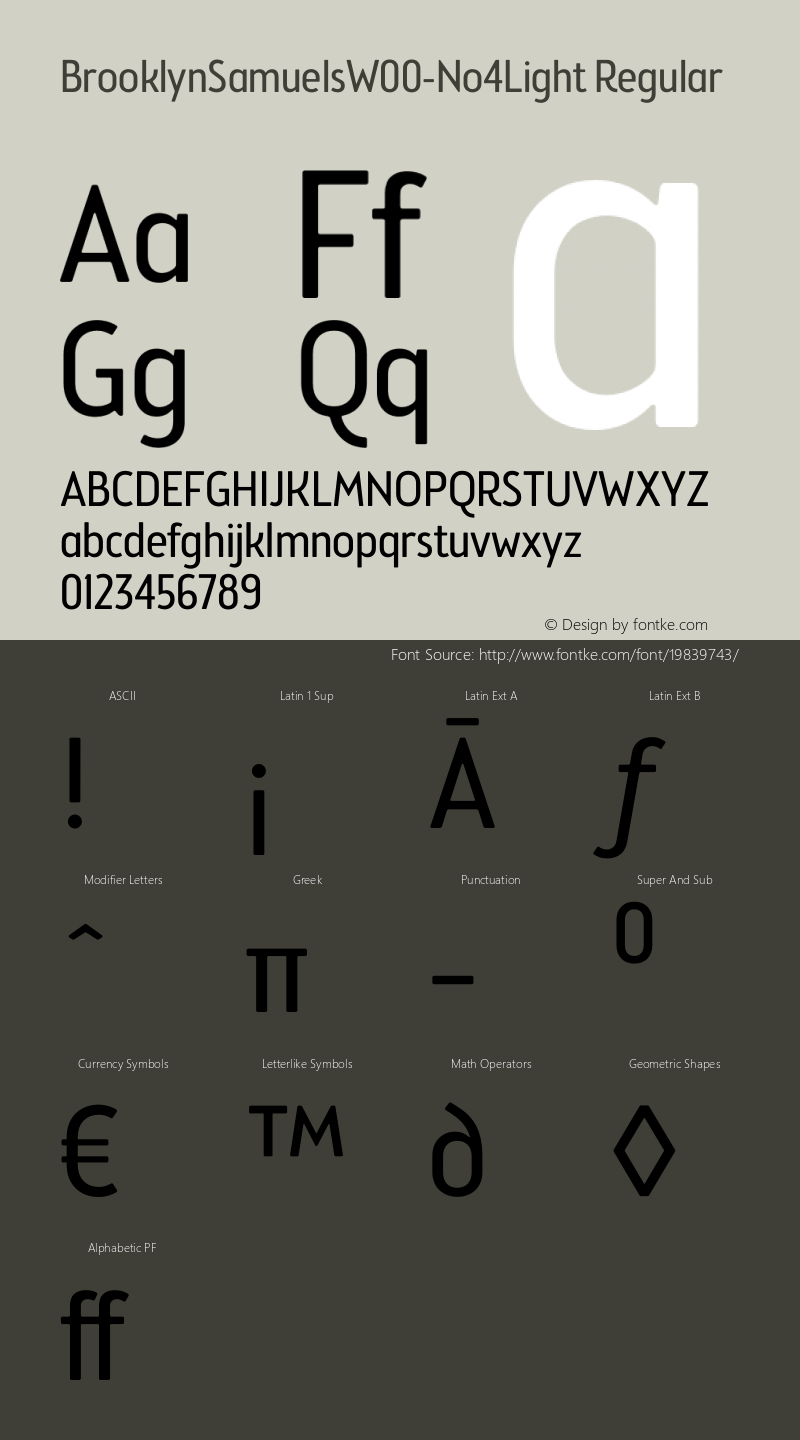 Brooklyn Samuels W00 No4 Light Version 4.10 Font Sample