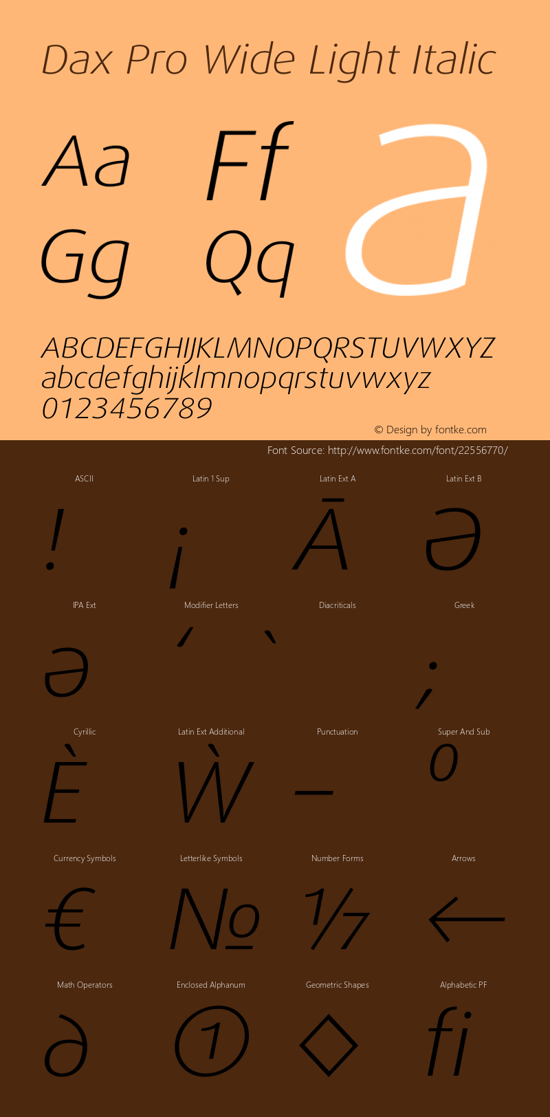 Dax Pro Wide Light Italic Version 7.504 Font Sample