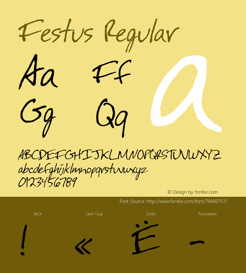 Festus Version 1.0; 1999; initial release Font Sample