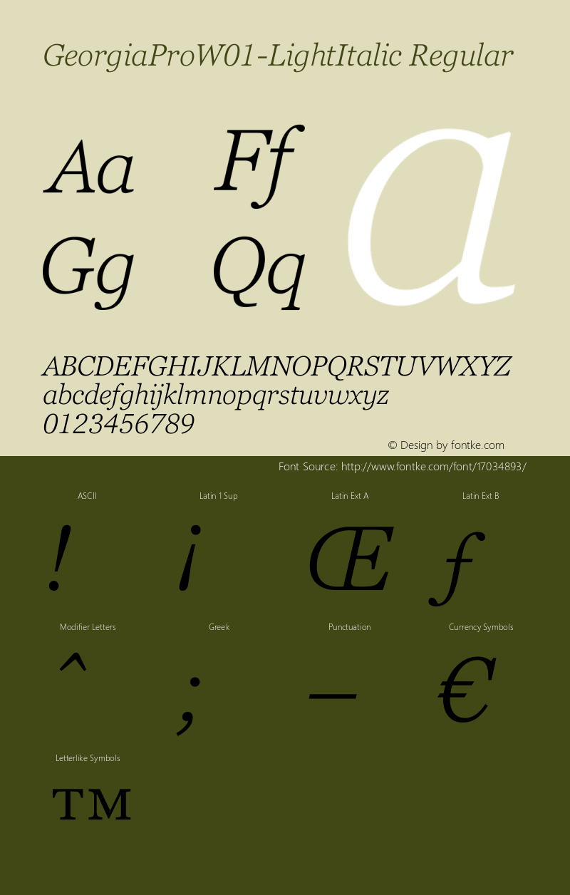 GeorgiaProW01-LightItalic Regular Version 1.00 Font Sample