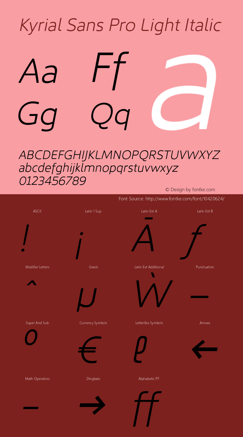 Kyrial Sans Pro Light Italic Version 1.000 Font Sample