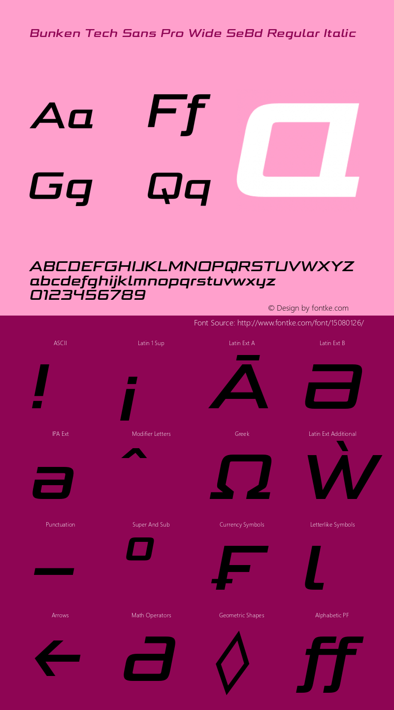Bunken Tech Sans Pro Wide SeBd Regular Italic Version 1.34 Font Sample